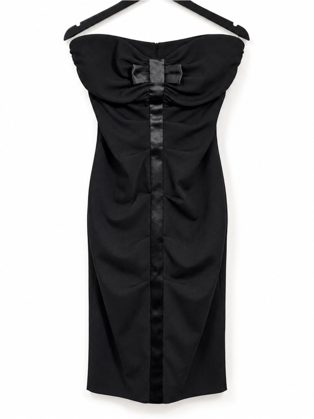 Vintage Y2K Nicole Miller Strapless Black Satin Bow Cocktail Dress Size 10